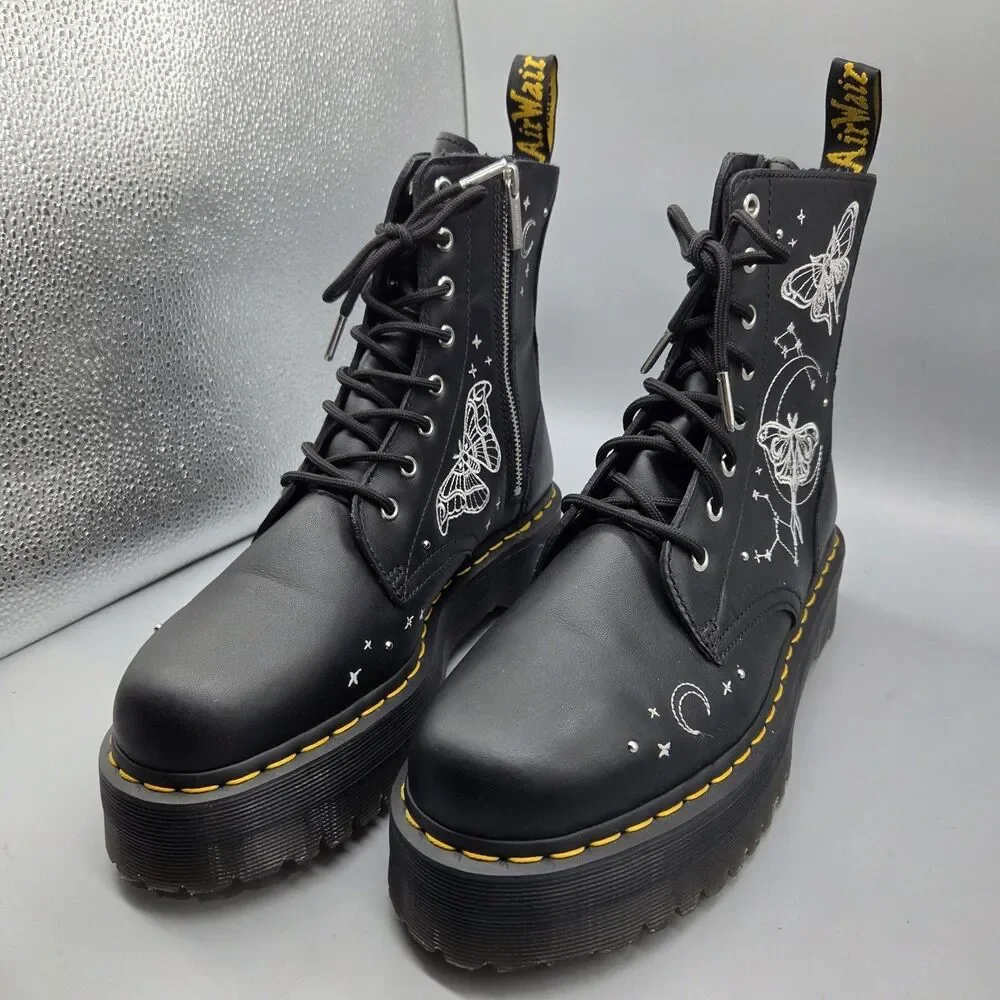 Dr. Martens Jadon Boots Celestial Moth Embroidered Platform Black Women's Sz 11